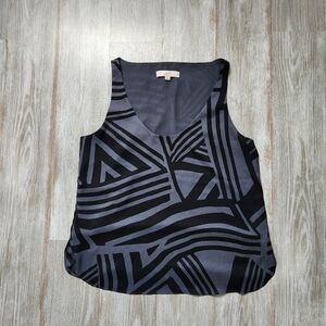 Loft Abstract Print Tank Top Blouse Flowy Gray Black Lined Lightweight Sz M EUC